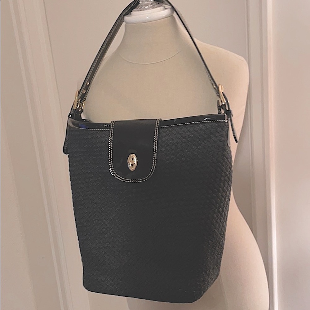 Eric Javits New York Black Straw Bucket Bag - image 2
